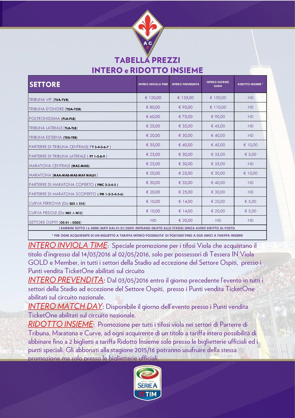 40,00 45,00 PARTERRE DI TRIBUNA LATERALE ( PT 1-2-8-9 ) 25,00 30,00 35,00 MARATONA CENTRALE (MAC-MAD) 25,00 30,00 35,00 MARATONA (MAA-MAB-MAE-MAF MAL01) PARTERRE DI MARATONA COPERTO ( PMC 2-3-4-5 )