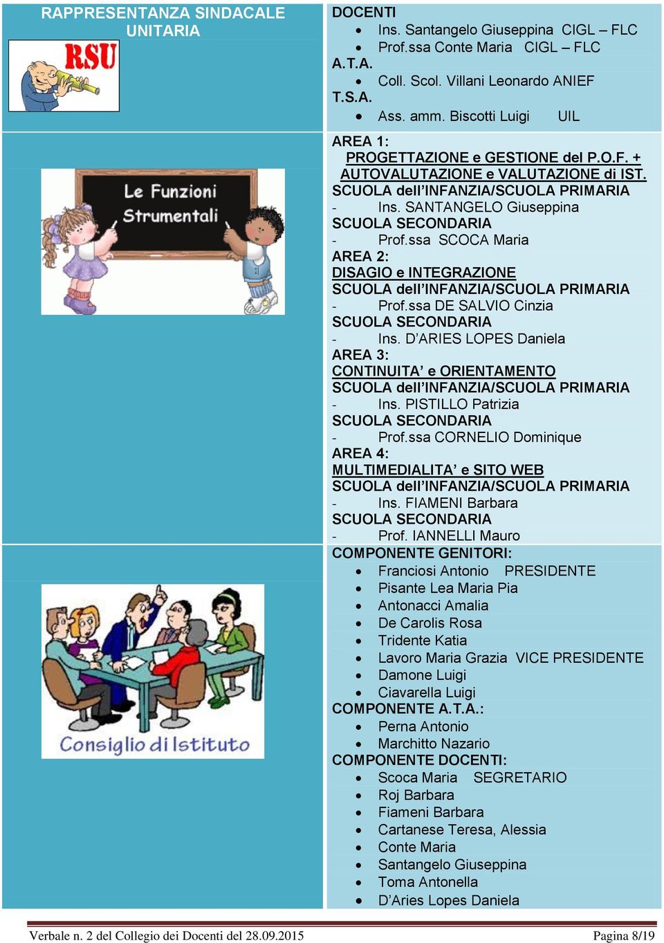 ssa SCOCA Maria AREA 2: DISAGIO e INTEGRAZIONE SCUOLA dell INFANZIA/SCUOLA PRIMARIA - Prof.ssa DE SALVIO Cinzia SCUOLA SECONDARIA - Ins.