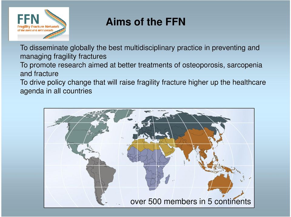 treatments of osteoporosis, sarcopenia and fracture To drive policy change that will