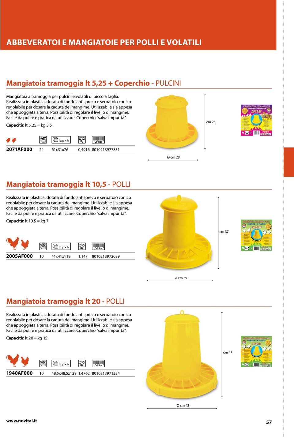 Possibilità di regolare il livello di mangime. Facile da pulire e pratica da utilizzare. Coperchio salva impurità.