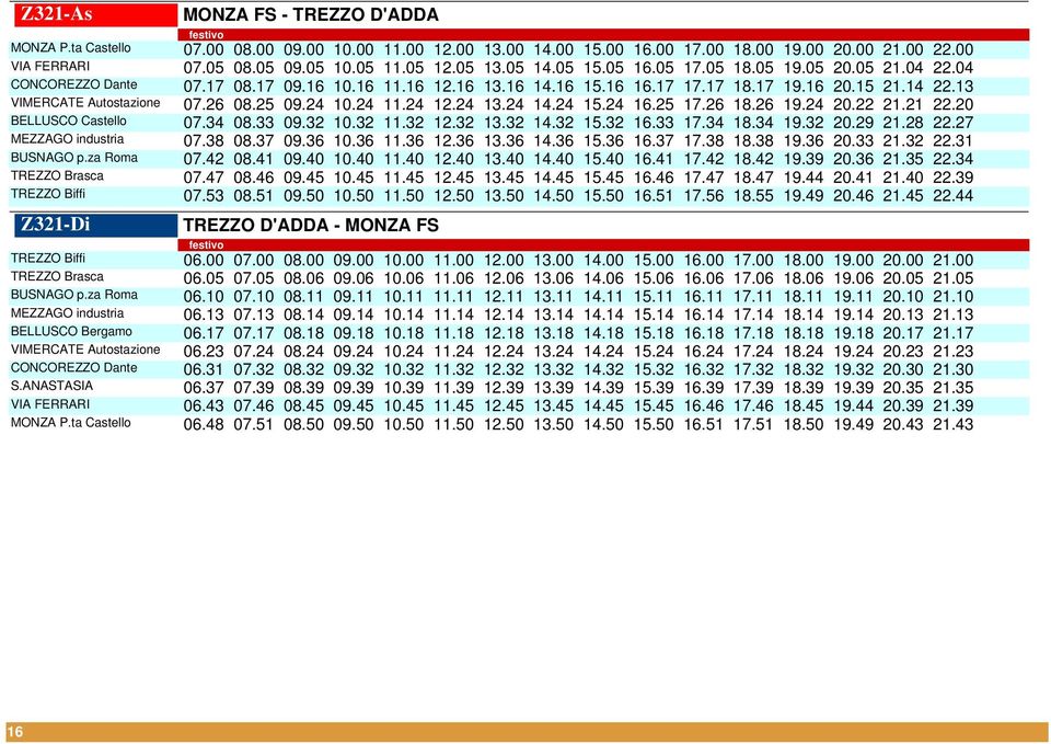 13 VIMERCATE Autostazione 07.26 08.25 09.24 10.24 11.24 12.24 13.24 14.24 15.24 16.25 17.26 18.26 19.24 20.22 21.21 22.20 BELLUSCO Castello 07.34 08.33 09.32 10.32 11.32 12.32 13.32 14.32 15.32 16.