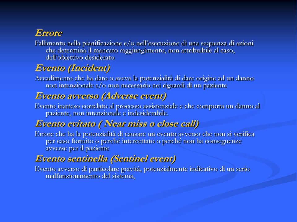 processo assistenziale e che comporta un danno al paziente, non intenzionale e indesiderabile.