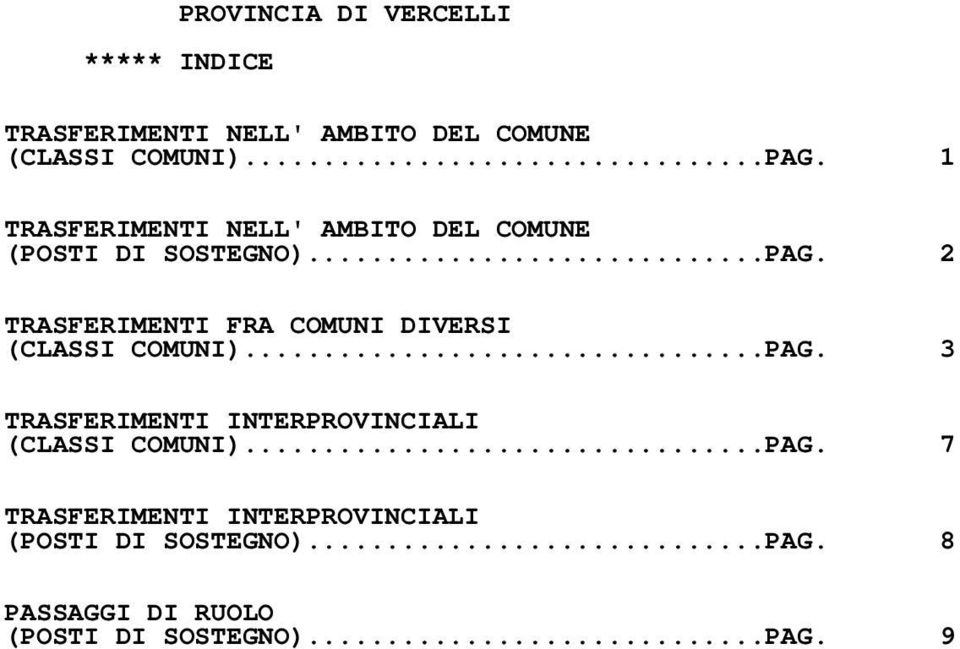 2 TRASFERIMENTI FRA COMUNI DIVERSI (CLASSI COMUNI)...PAG.