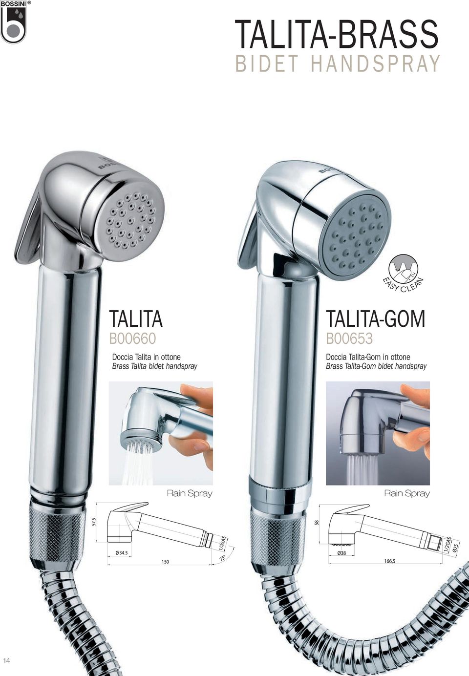 Talita-Gom in ottone Brass Talita-Gom bidet handspray Rain