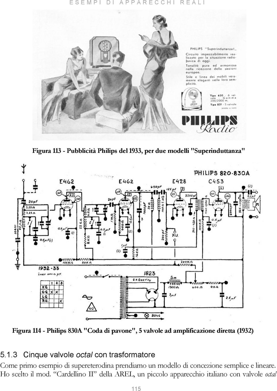 4 - Philips 830A "Coda di pavone", 5 valvole ad amplificazione diretta (19