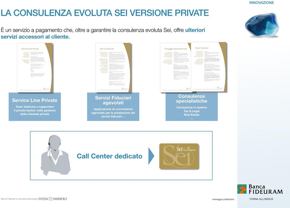 facilita l accesso alle altre strutture e società (del Gruppo e Terze) preposte alla costruzione di soluzioni finanziarie modellate sulle specifiche necessità del cliente.