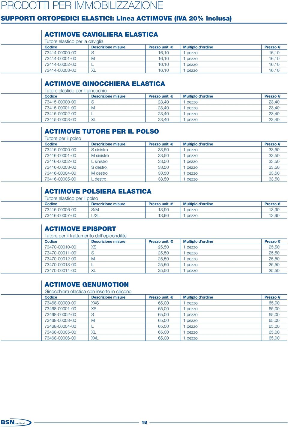 pezzo 23,40 73415-00001-00 M 23,40 1 pezzo 23,40 73415-00002-00 L 23,40 1 pezzo 23,40 73415-00003-00 XL 23,40 1 pezzo 23,40 ACTIMOVE TUTORE PER IL POLSO Tutore per il polso 73416-00000-00 S sinistro