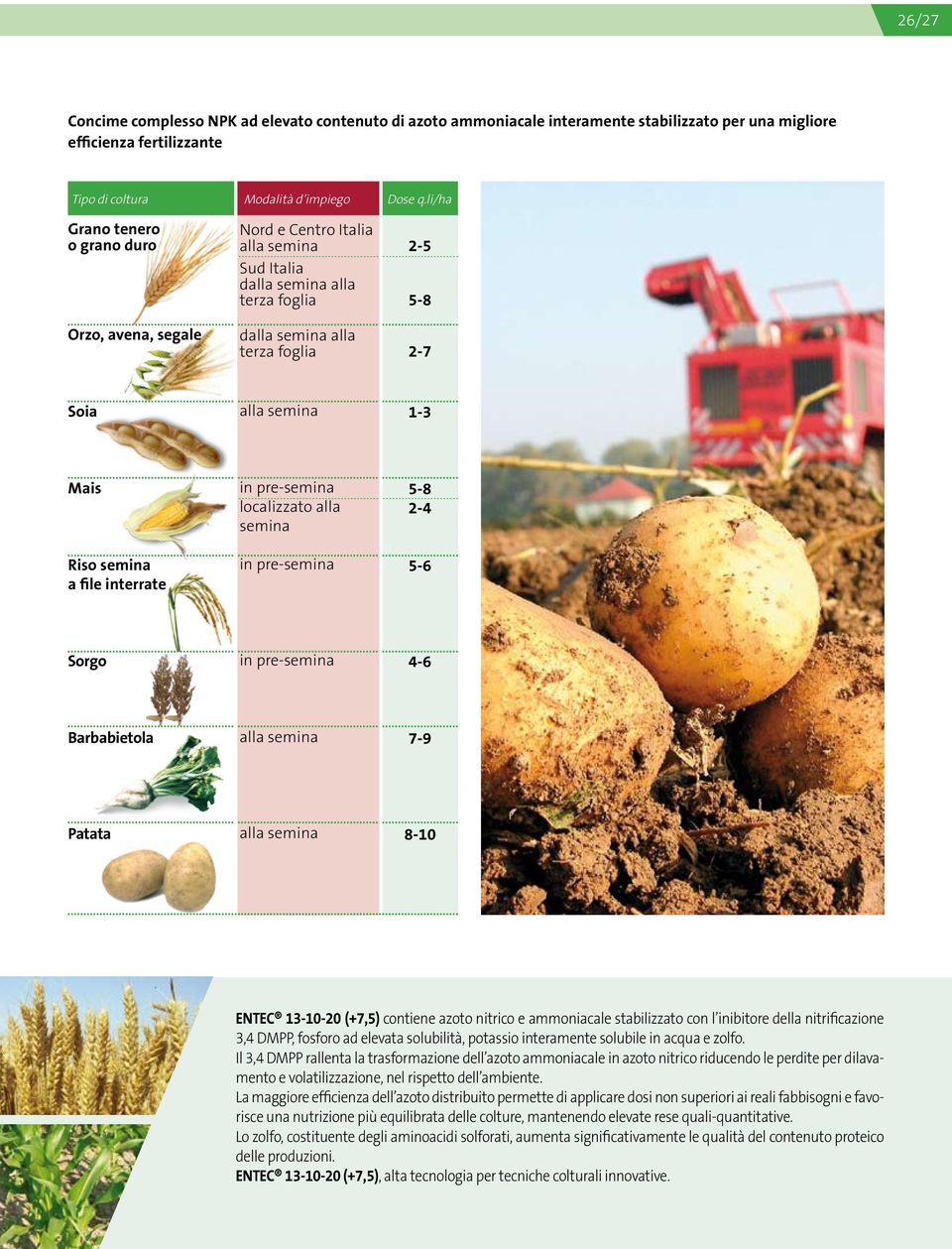 13-10-20 (+7,5) contiene azoto nitrico e ammoniacale stabilizzato con l inibitore della nitrificazione 3,4 DMPP, fosforo ad elevata solubilità, potassio interamente solubile in acqua e zolfo.