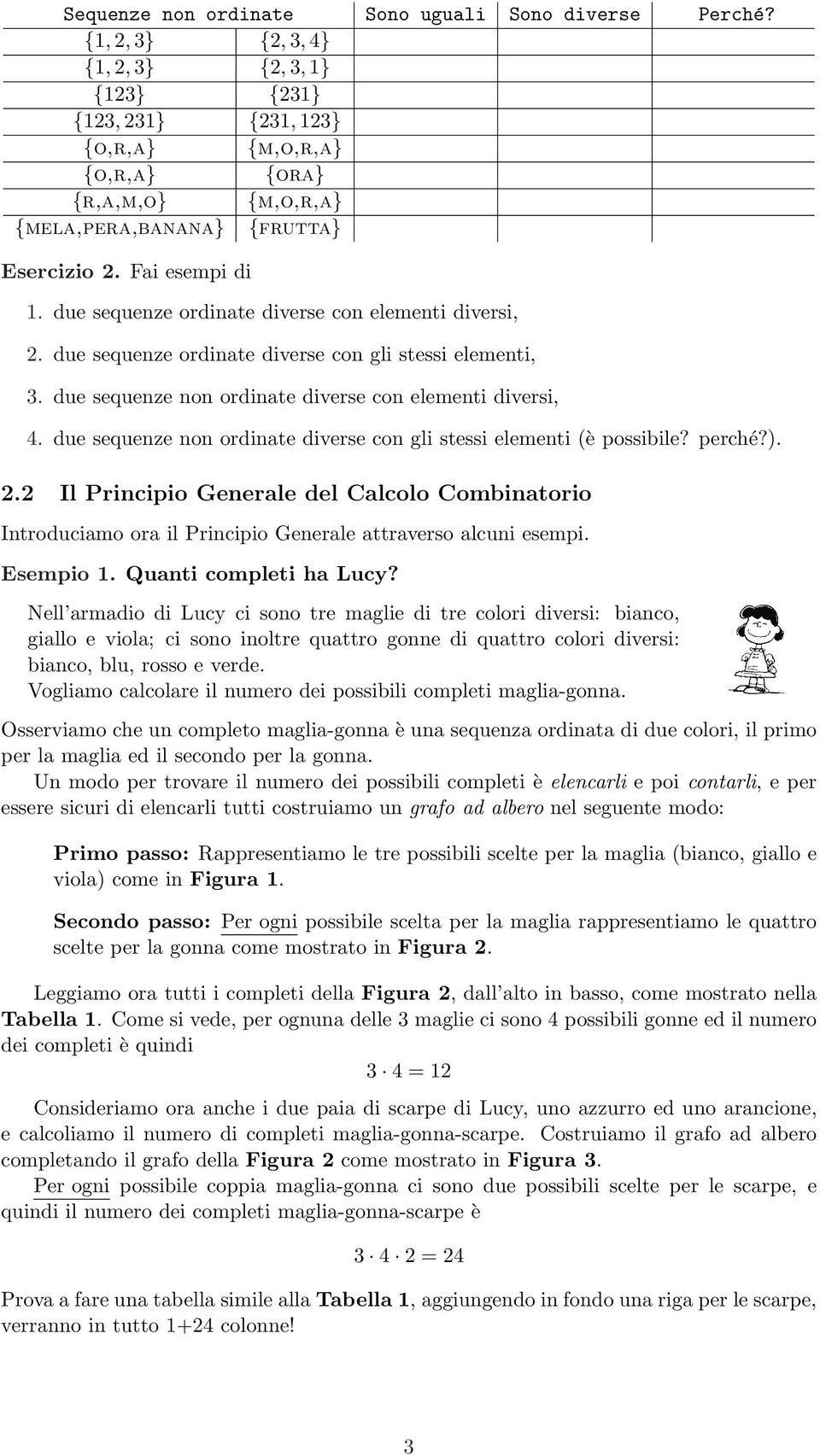 due sequenze non ordinate diverse con gli stessi elementi (è possibile? perché?.. Il Principio Generale del Calcolo Combinatorio Introduciamo ora il Principio Generale attraverso alcuni esempi.