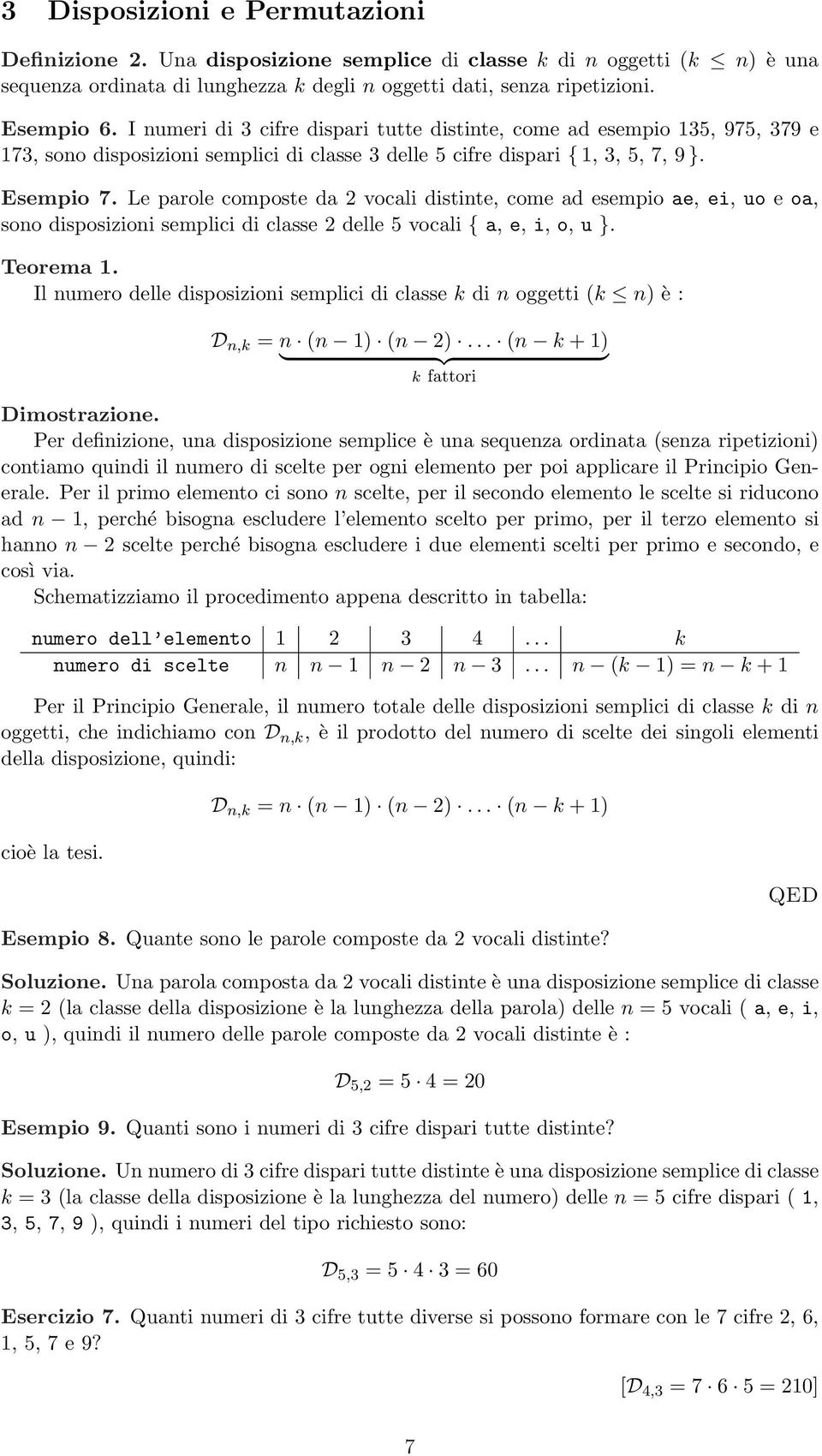 Le parole composte da vocali distinte, come ad esempio ae, ei, uo e oa, sono disposizioni semplici di classe delle 5 vocali { a, e, i, o, u }. Teorema.