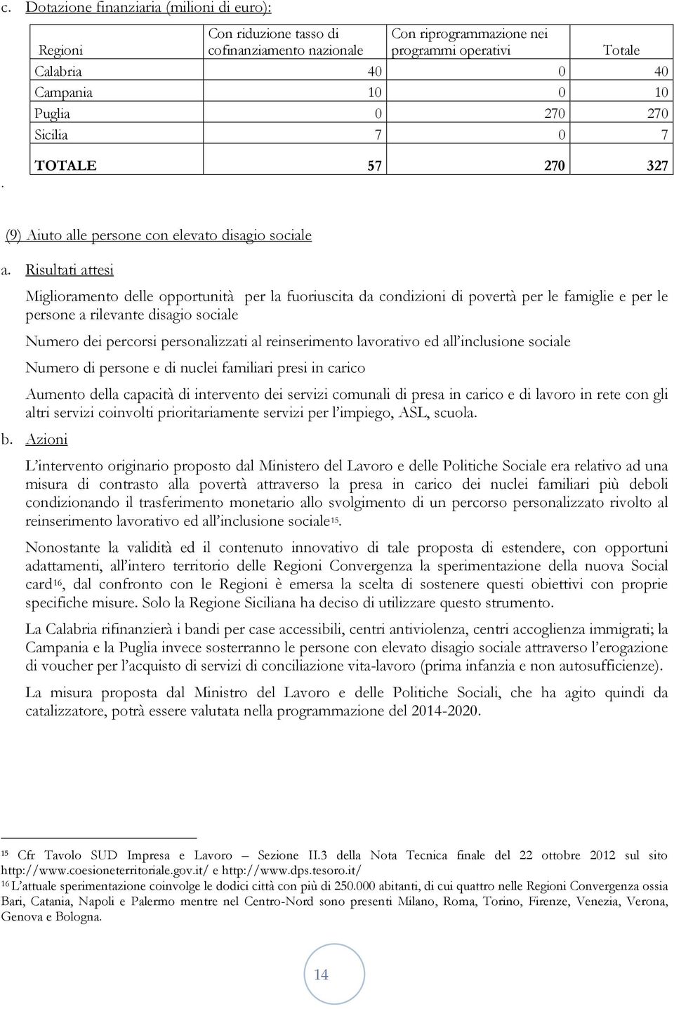 Risultati attesi Miglioramento delle opportunità per la fuoriuscita da condizioni di povertà per le famiglie e per le persone a rilevante disagio sociale Numero dei percorsi personalizzati al