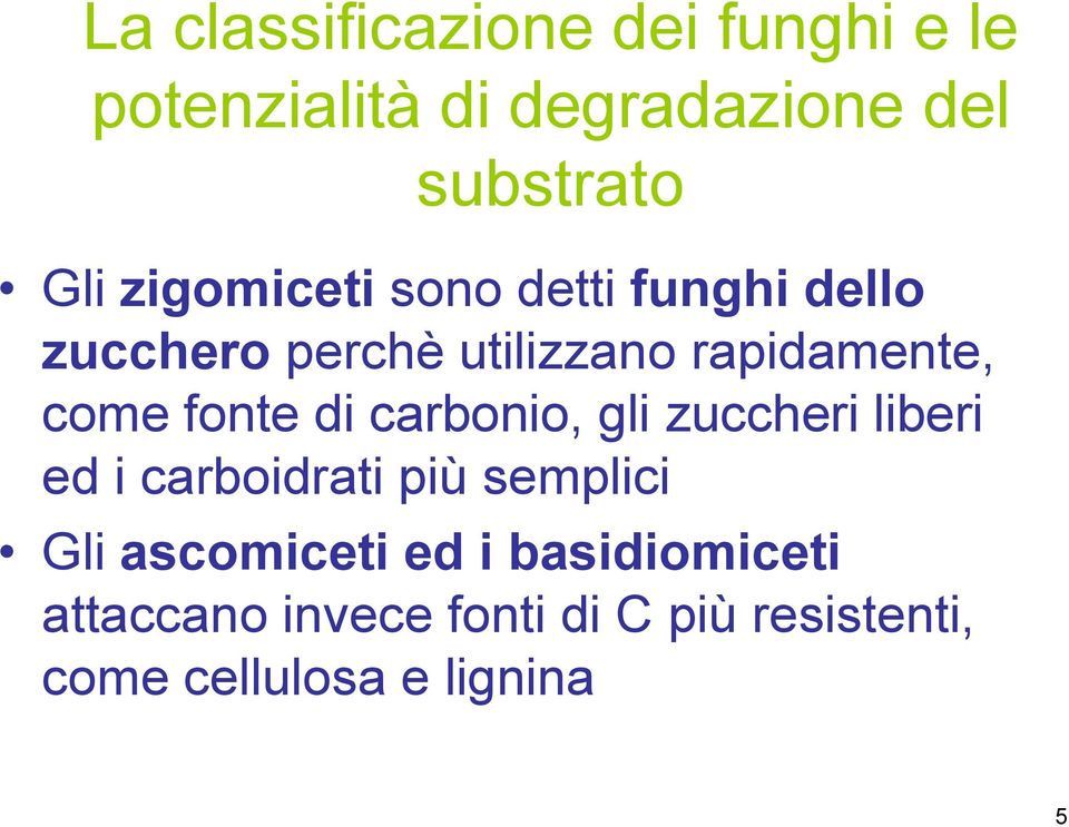 fonte di carbonio, gli zuccheri liberi ed i carboidrati più semplici Gli ascomiceti