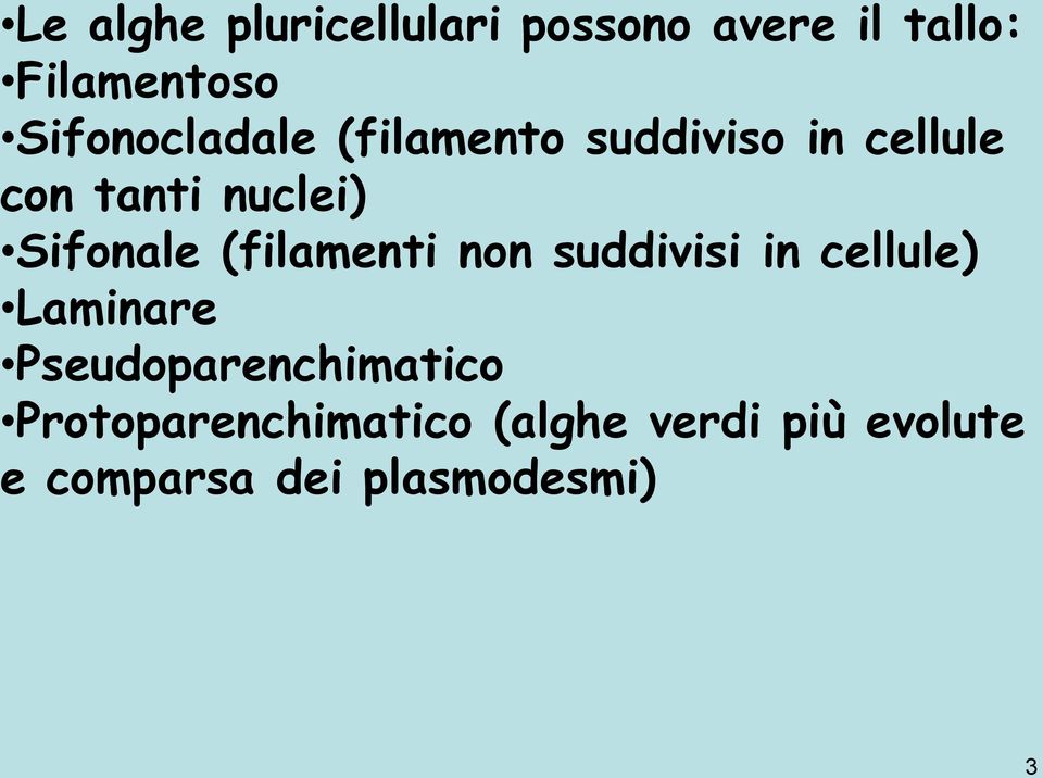 Sifonale (filamenti non suddivisi in cellule) Laminare