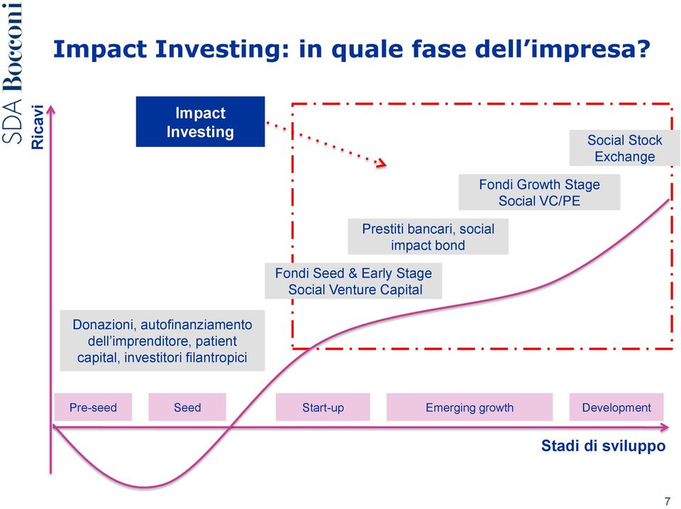 investitori filantropici Prestiti bancari, social impact bond Fondi Seed & Early Stage