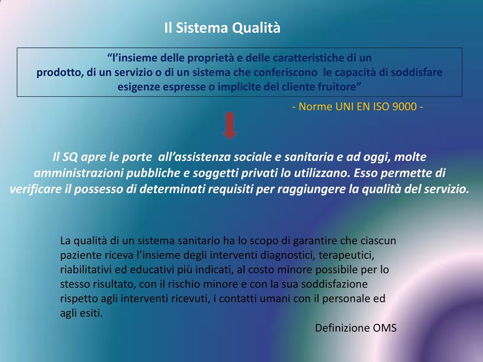 Esso permette di verificare il possesso di determinati requisiti per raggiungere la qualità del servizio.