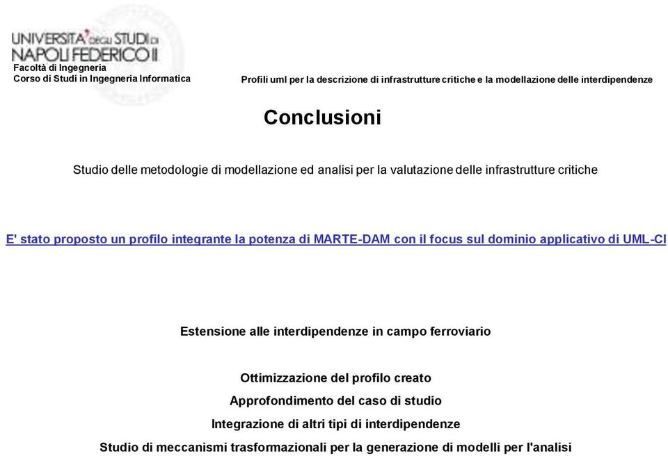 alle interdipendenze in campo ferroviario Ottimizzazione del profilo creato Approfondimento del caso di studio