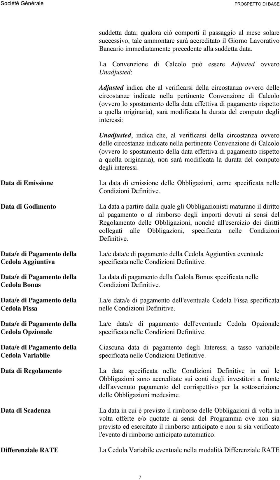 lo spostamento della data effettiva di pagamento rispetto a quella originaria), sarà modificata la durata del computo degli interessi; Unadjusted, indica che, al verificarsi della circostanza ovvero