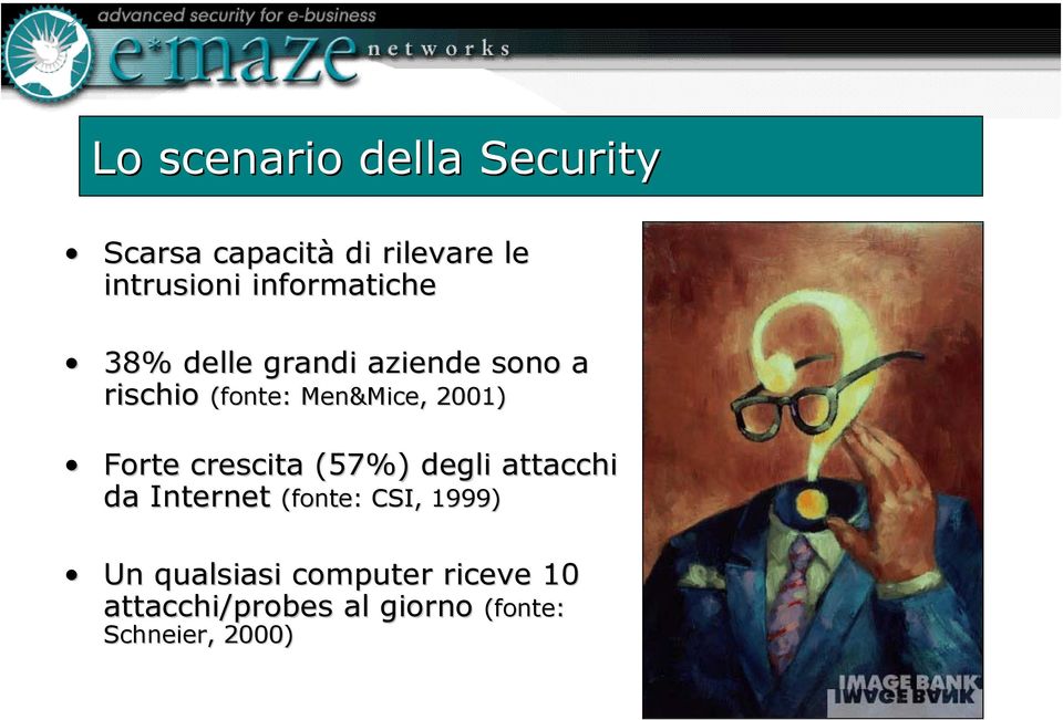 2001) Forte crescita (57%) degli attacchi da Internet (fonte:: CSI, 1999)