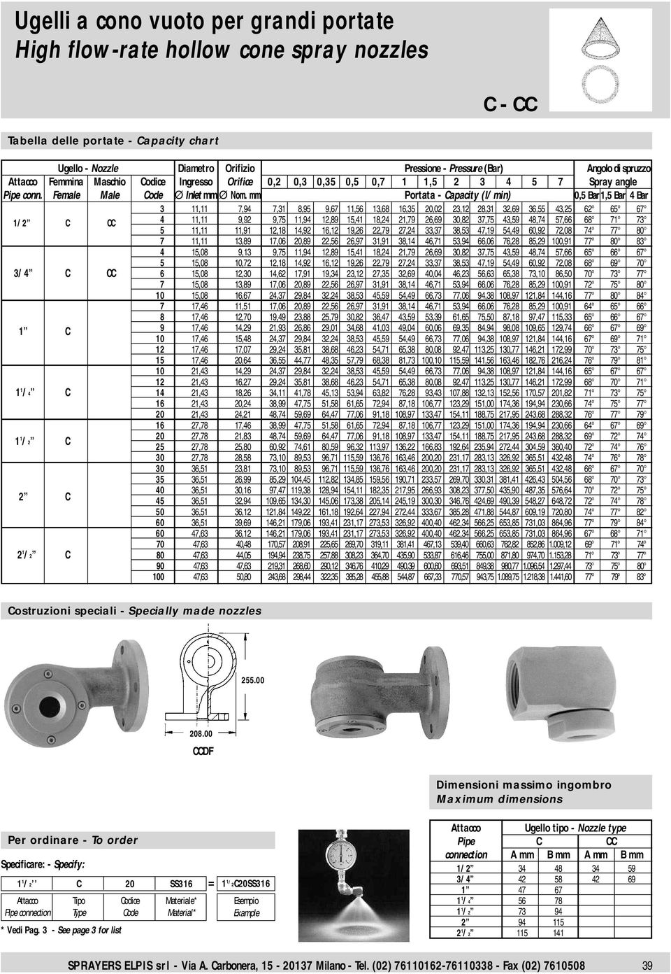 mm Portata - Capacity (l/ min) 0,5 ar 1,5 ar 4 ar 3 11,11 7,94 7,31 8,95 9,67 11,56 13,68 16,35 20,02 23,12 28,31 32,69 36,55 43,25 62 65 67 1/ 2 C CC 4 11,11 9,92 9,75 11,94 12,89 15,41 18,24 21,79