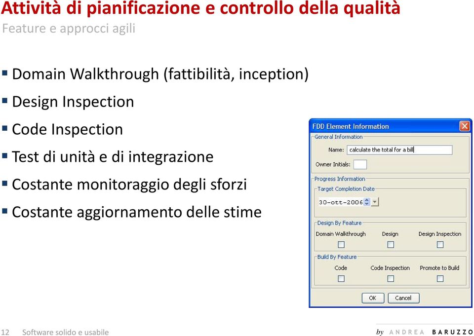 Inspection Test di unità e di integrazione Costante monitoraggio degli