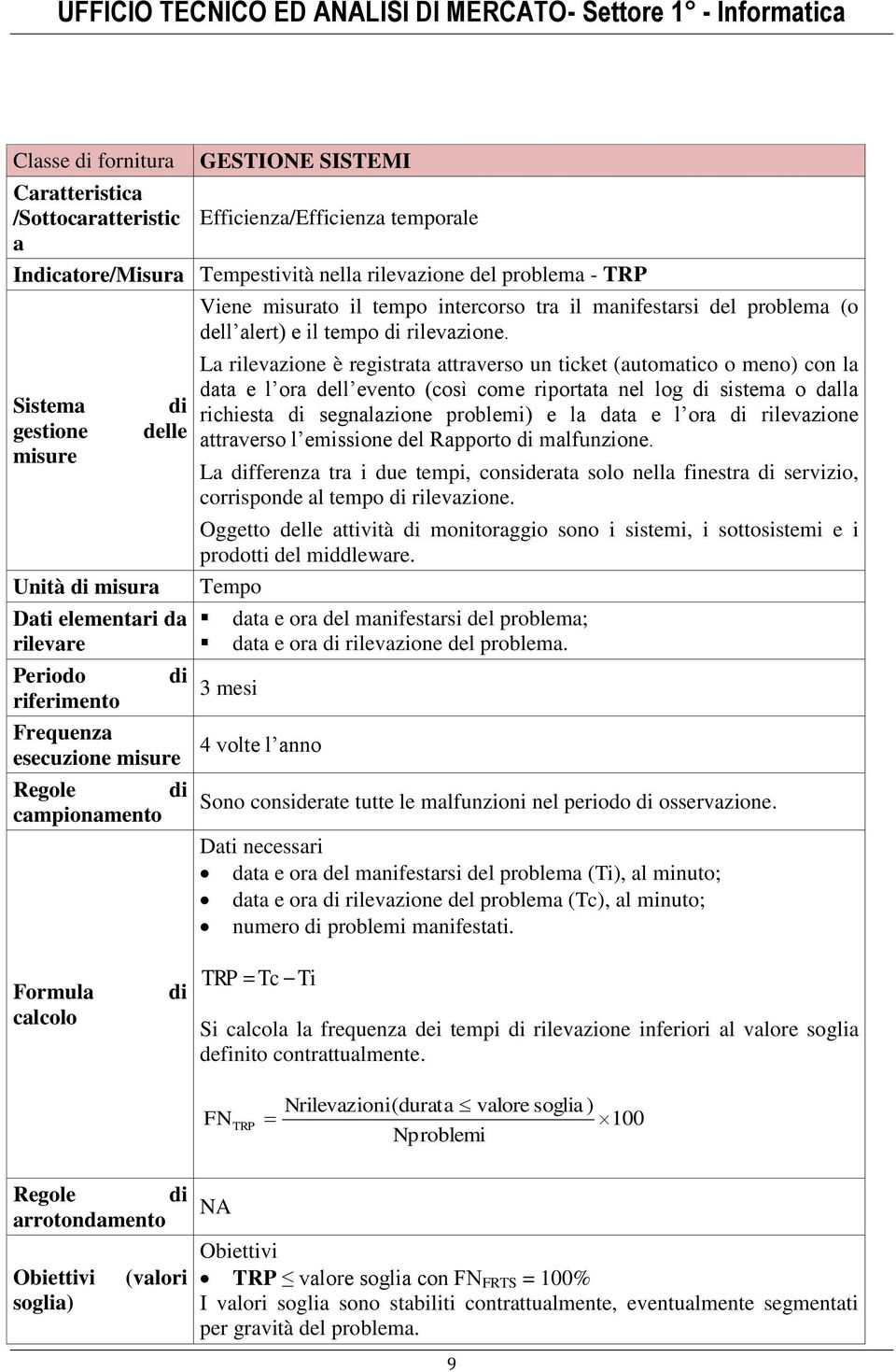 La rilevazione è registrata attraverso un ticket (automatico o meno) con la data e l ora dell evento (così come riportata nel log sistema o dalla richiesta segnalazione problemi) e la data e l ora