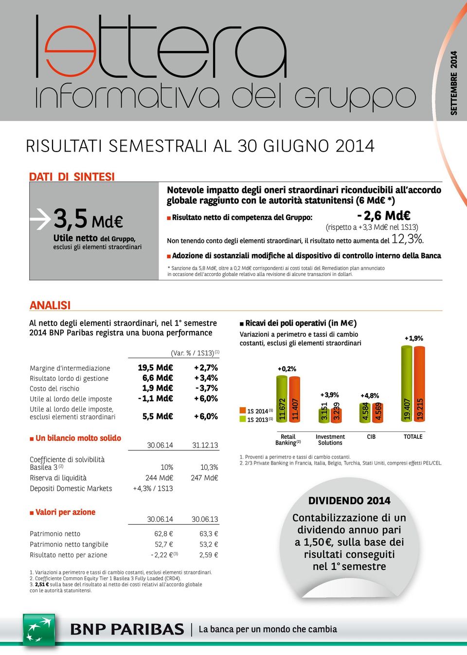 degli elementi straordinari, il risultato netto aumenta del 12,3%.