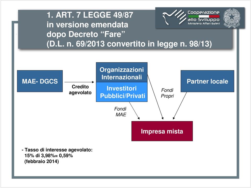 Investitori Pubblici/Privati Fondi Propri Partner locale Fondi MAE