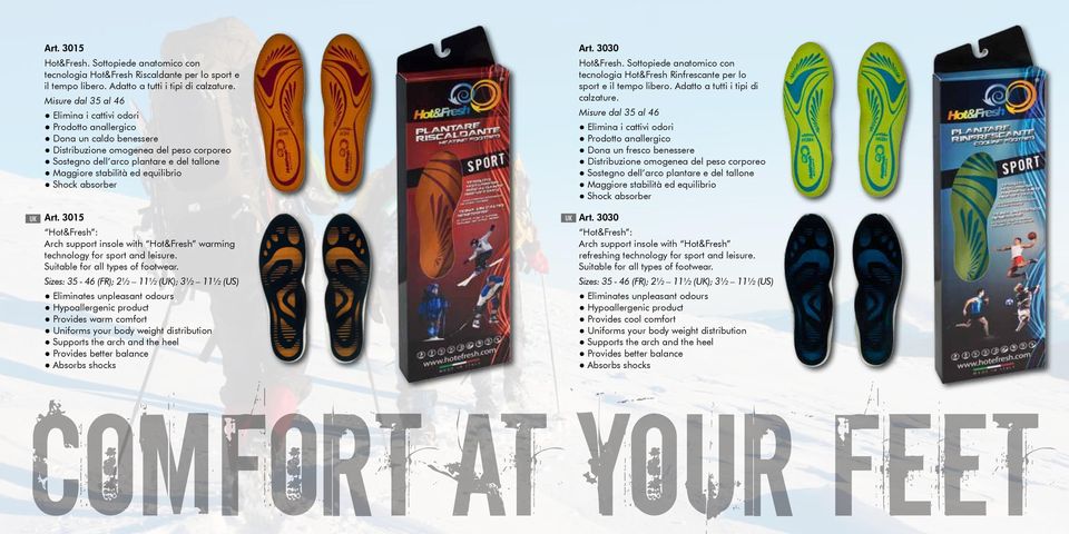 equilibrio Shock absorber Art. 3015 Hot&Fresh : Arch support insole with Hot&Fresh warming technology for sport and leisure.