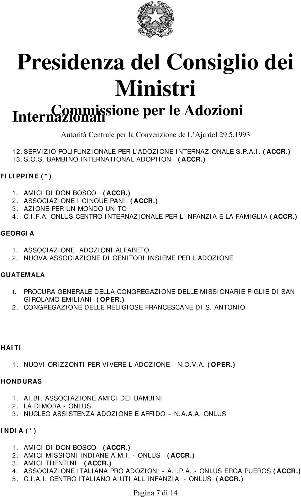 NUOVA ASSOCIAZIONE DI GENITORI INSIEME PER L ADOZIONE GUATEMALA 1. PROCURA GENERALE DELLA CONGREGAZIONE DELLE MISSIONARIE FIGLIE DI SAN GIROLAMO EMILIANI (OPER.) 2.