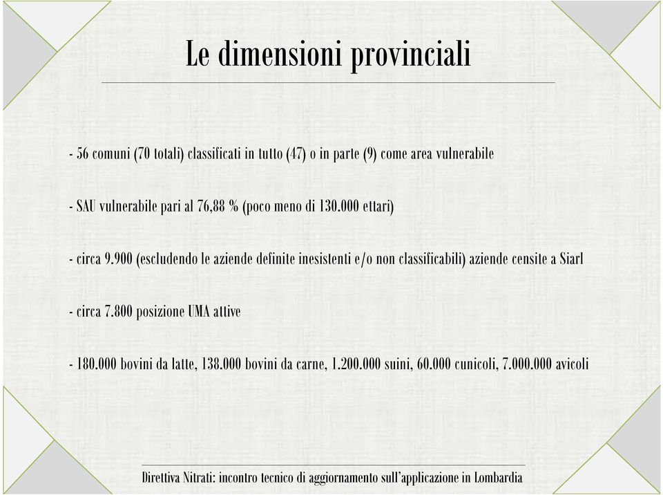 900 (escludendo le aziende definite inesistenti e/o non classificabili) aziende censite a Siarl - circa 7.