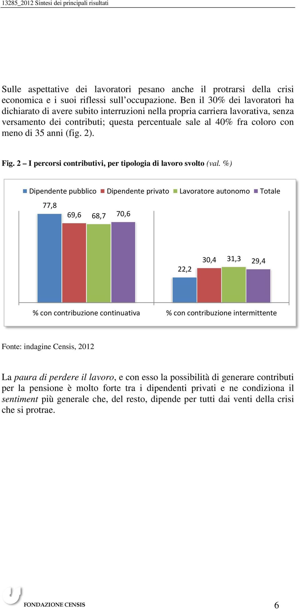 (fig. 2). Fig. 2 I percorsi contributivi, per tipologia di lavoro svolto (val.