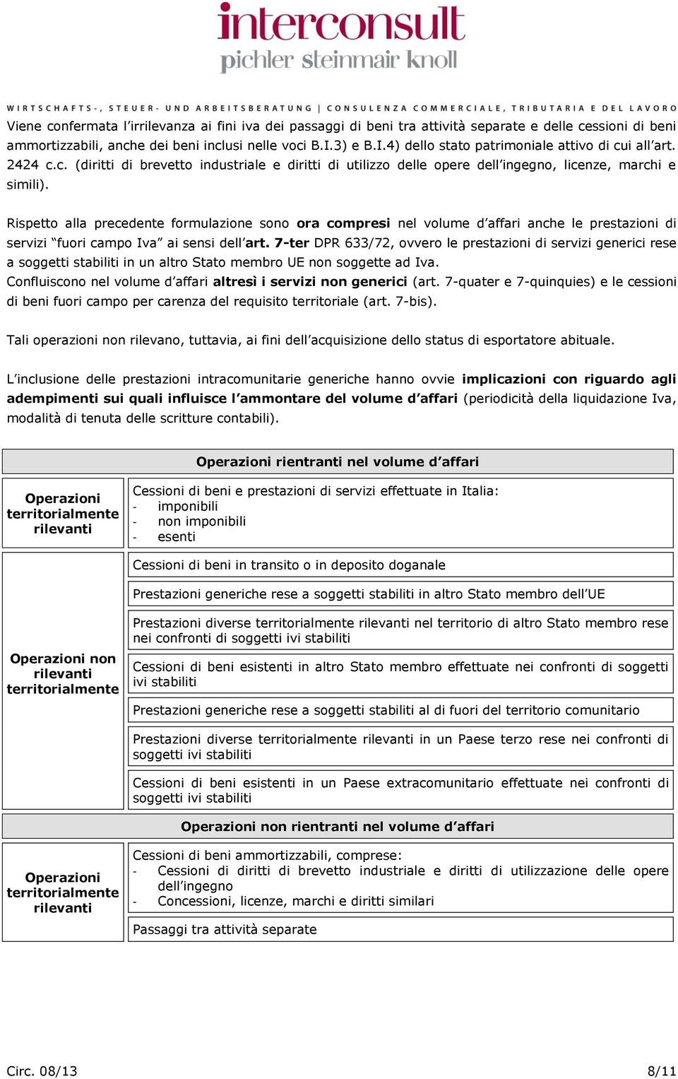 Rispetto alla precedente formulazione sono ora compresi nel volume d affari anche le prestazioni di servizi fuori campo Iva ai sensi dell art.