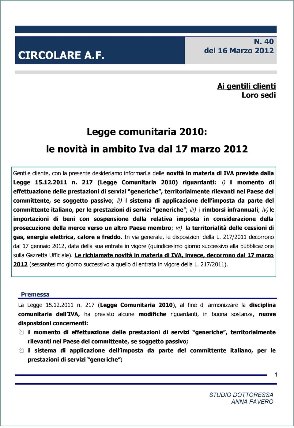 IVA previste dalla Legge 15.12.2011 n.