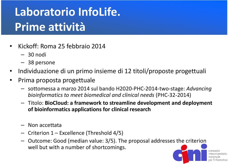 (PHC 32 2014) Titolo: BioCloud: a framework to streamline development and deployment of bioinformatics applications for clinical research Non