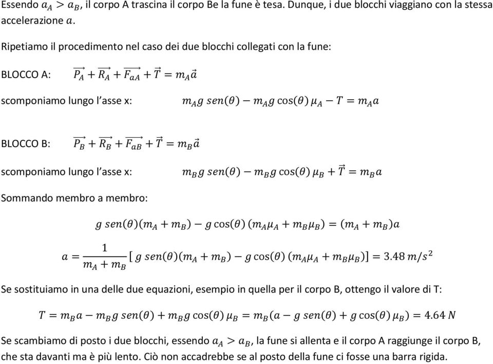 BLOCCO B: scomponiamo lungo l asse x: ( ) ( ) Sommando membro a membro: ( )( ) ( ) ( ) ( ) [ ( )( ) ( ) ( )] Se sostituiamo in una delle due equazioni, esempio in