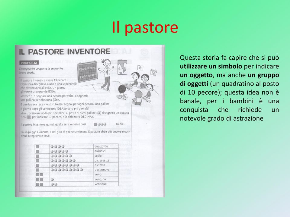 (un quadratino al posto di 10 pecore); questa idea non è banale,