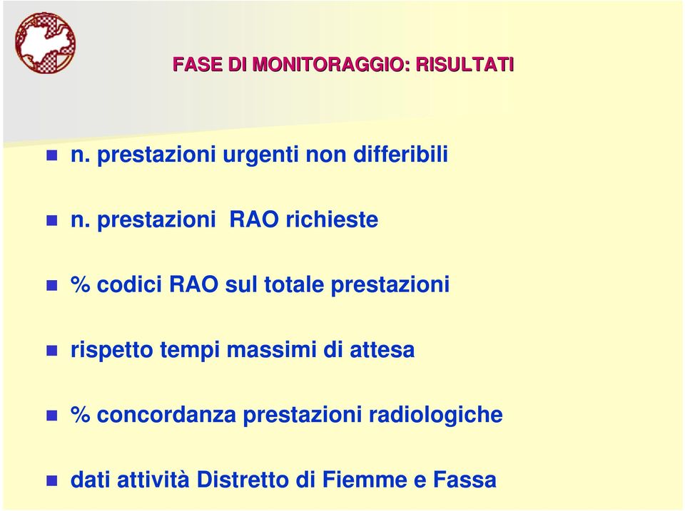 prestazioni RAO richieste % codici RAO sul totale prestazioni