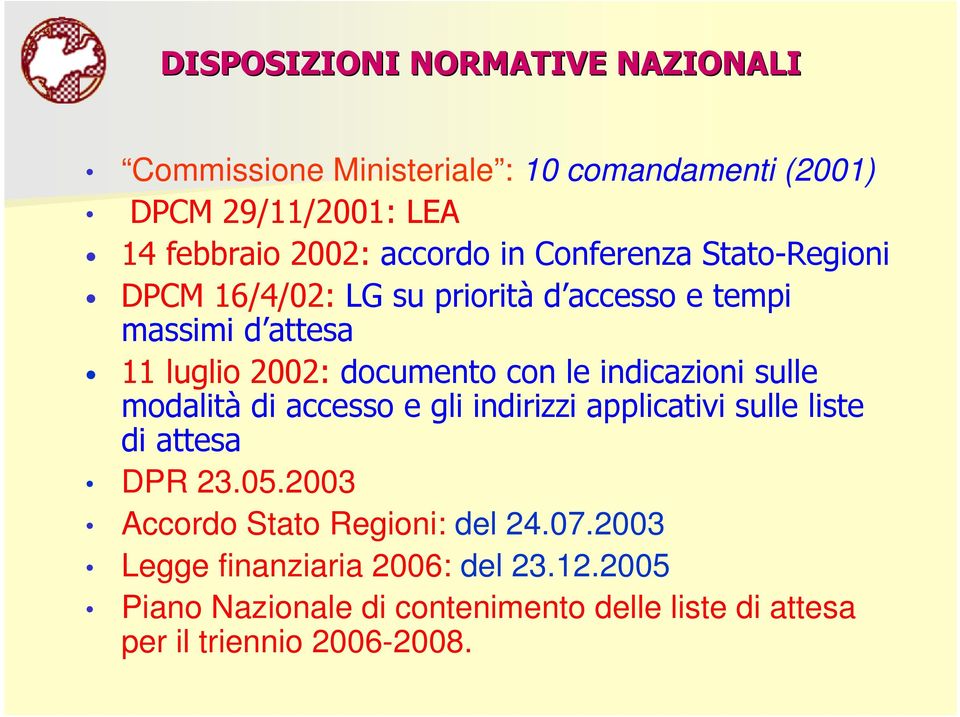 con le indicazioni sulle modalità di accesso e gli indirizzi applicativi sulle liste di attesa DPR 23.05.