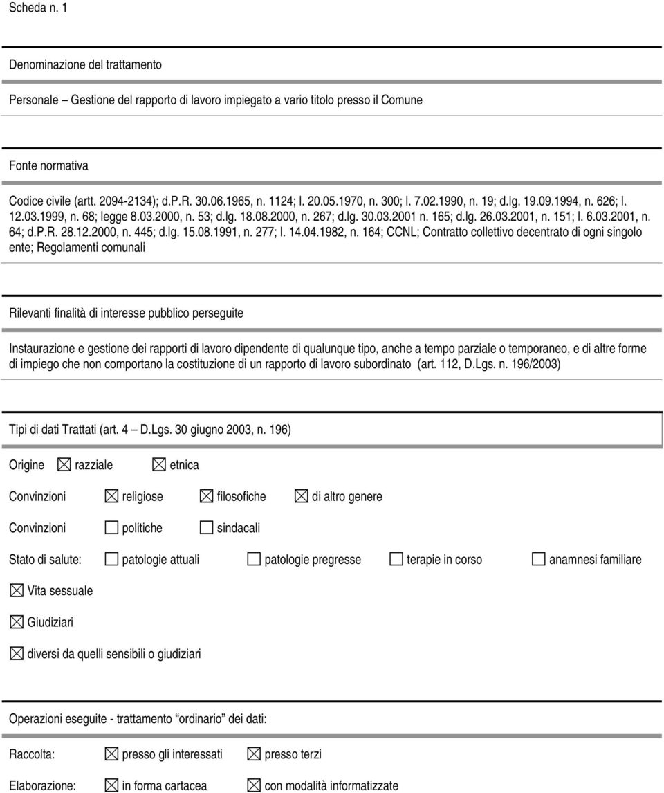 151; l. 6.03.2001, n. 64; d.p.r. 28.12.2000, n. 445; d.lg. 15.08.1991, n. 277; l. 14.04.1982, n.
