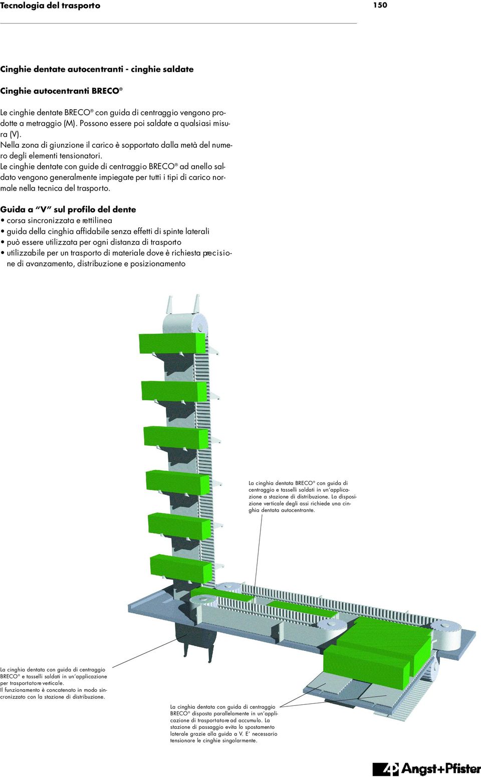 Le cinghie dentate con guide di centraggio BRECO ad anello saldato vengono generalmente impiegate per tutti i tipi di carico normale nella tecnica del trasport o.