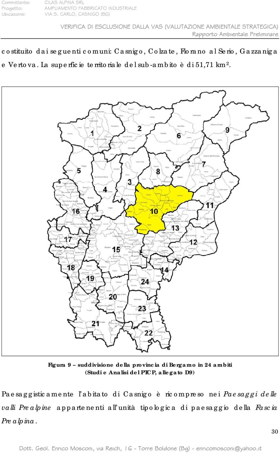 Figura 9 suddivisione della provincia di Bergamo in 24 ambiti (Studi e Analisi del PTCP, allegato D9)