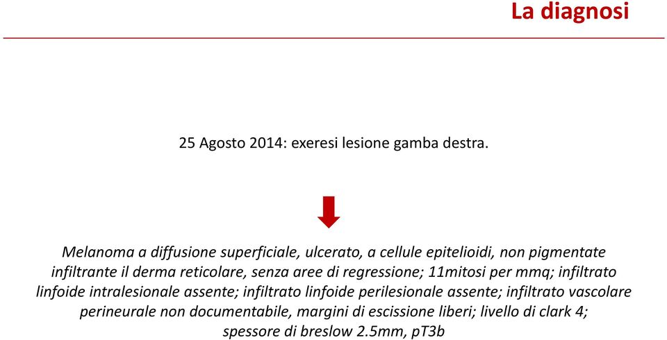 reticolare, senza aree di regressione; 11mitosi per mmq; infiltrato linfoide intralesionale assente;