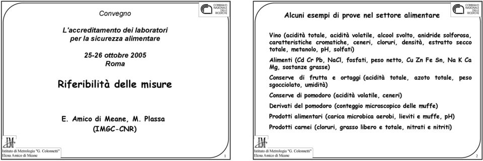 sostanze grasse) Riferibilità delle misure Conserve di frutta e ortaggi (acidità totale, azoto totale, peso sgocciolato, umidità) Conserve di pomodoro (acidità volatile, ceneri) Derivati del pomodoro