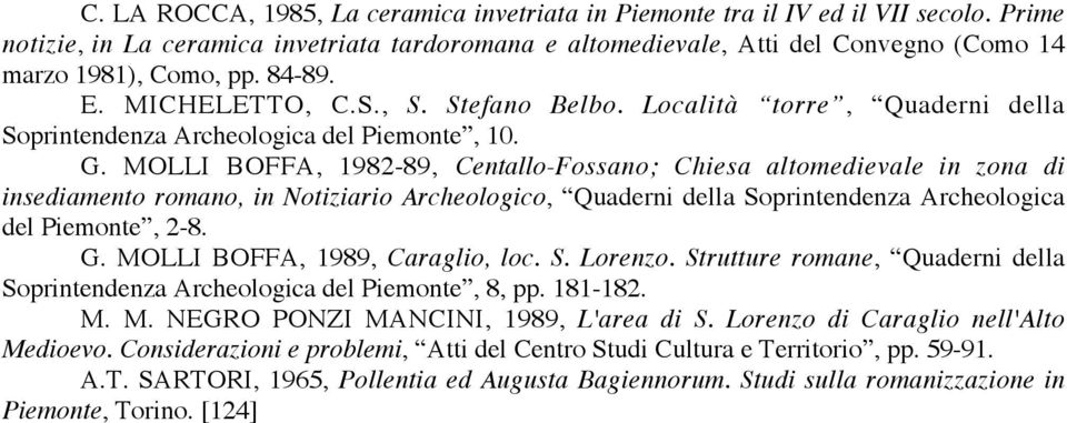 Località torre, Quaderni della Soprintendenza Archeologica del Piemonte, 10. G.
