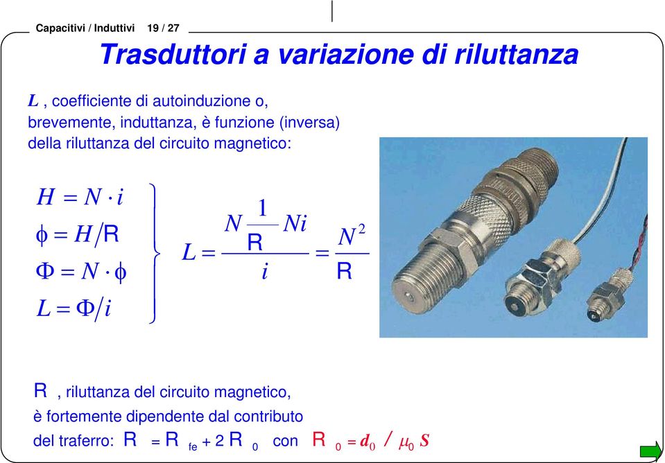 del cicuito magnetico: H L H N N i N R i Ni R 2 i L N R R, iluttanza del cicuito