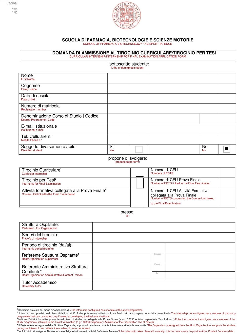 Registration number Denominazione Corso di Studio Codice Degree Programme Code E-mail istituzionale lnstitutional e-mail Tel.