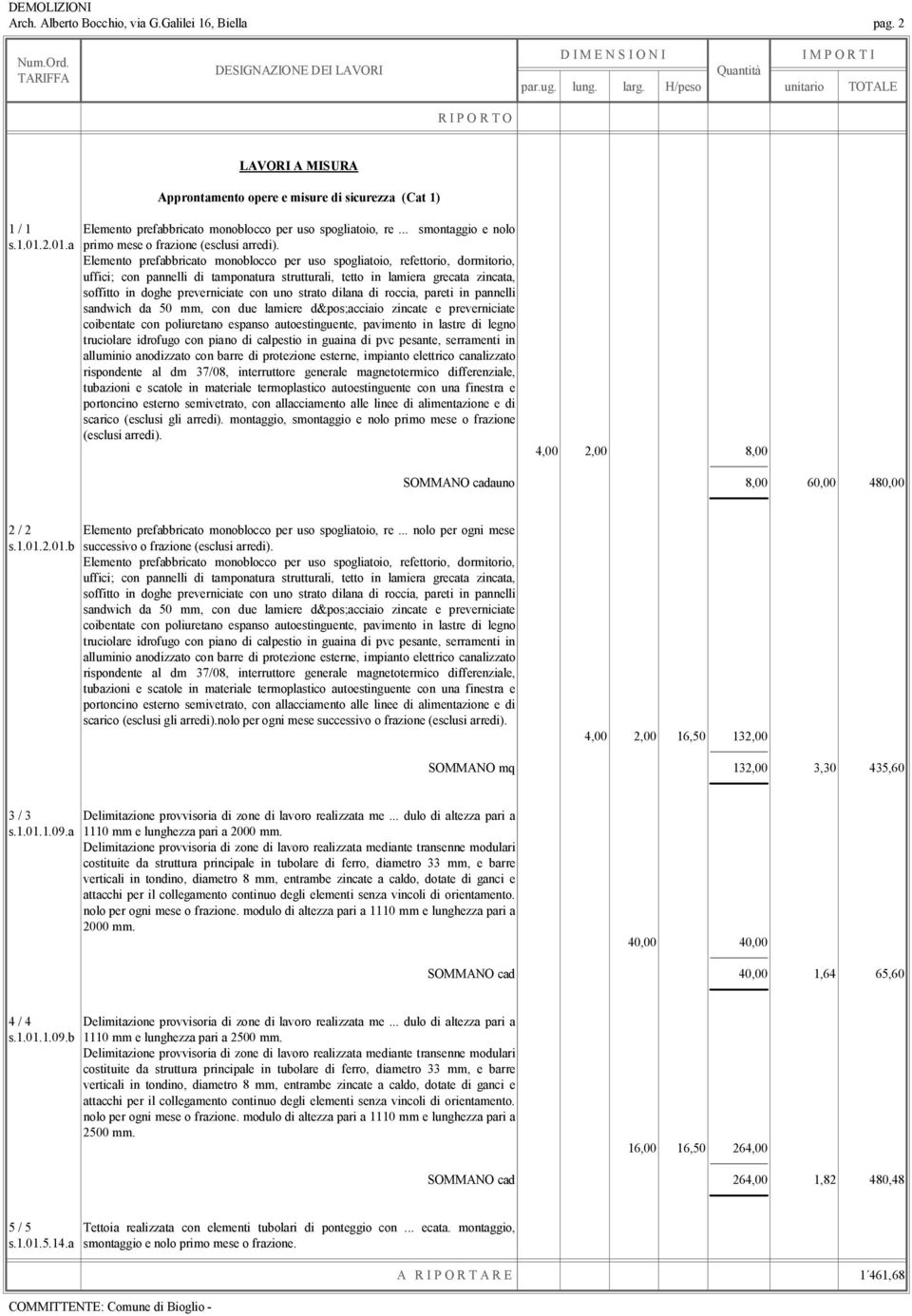 Elemento prefabbricato monoblocco per uso spogliatoio, refettorio, dormitorio, uffici; con pannelli di tamponatura strutturali, tetto in lamiera grecata zincata, soffitto in doghe preverniciate con