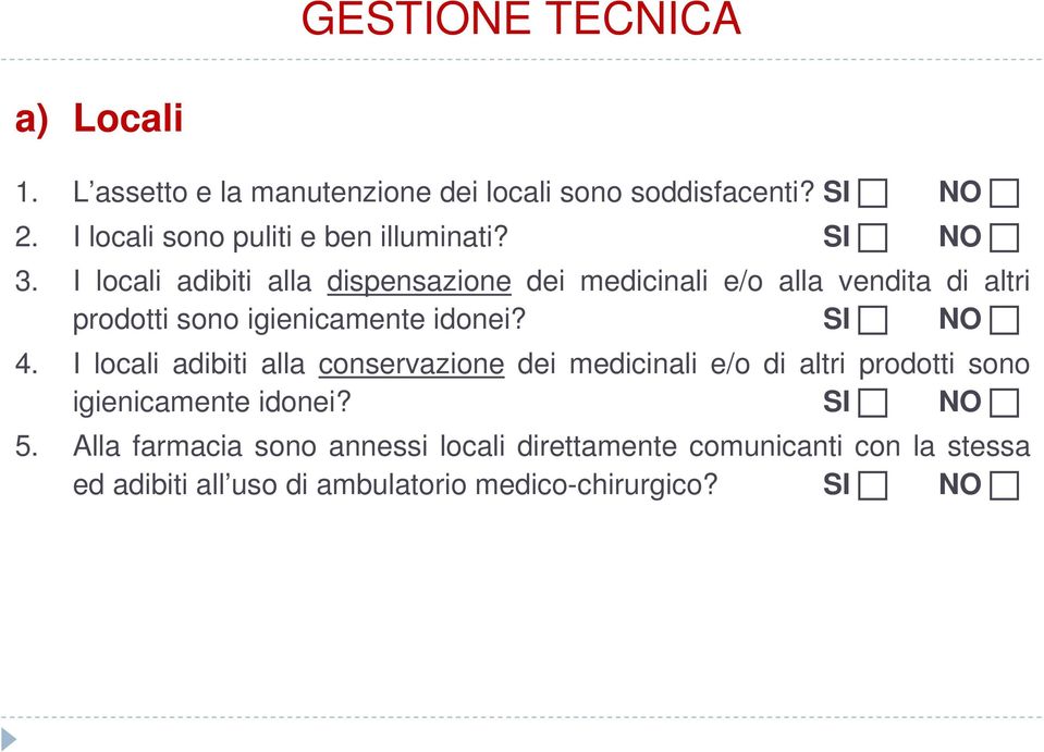 I locali adibiti alla dispensazione dei medicinali e/o alla vendita di altri prodotti sono igienicamente idonei? 4.