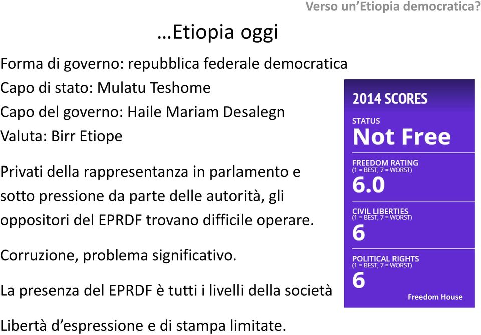 pressione da parte delle autorità, gli oppositori del EPRDF trovano difficile operare.