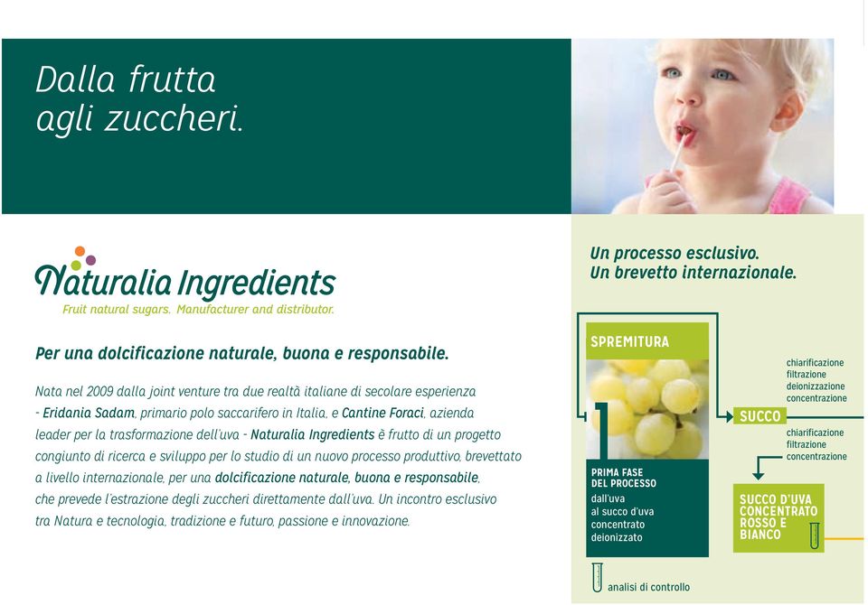 - Naturalia Ingredients è frutto di un progetto congiunto di ricerca e sviluppo per lo studio di un nuovo processo produttivo, brevettato a livello internazionale, per una dolcificazione naturale,